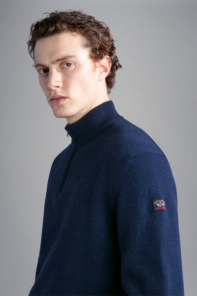 Paul & Shark Re-Wool Half Zip Pullover with Iconic Badge | Navy
