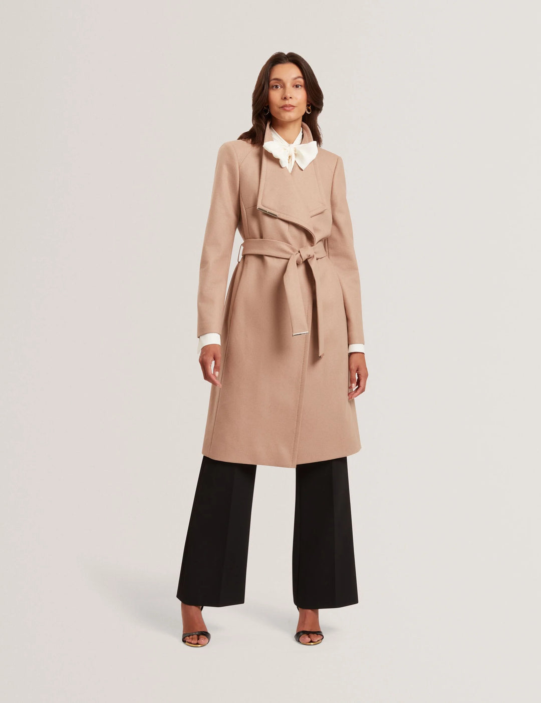 Ted Baker Rose Midi Length Belted Wool Wrap Coat | Camel