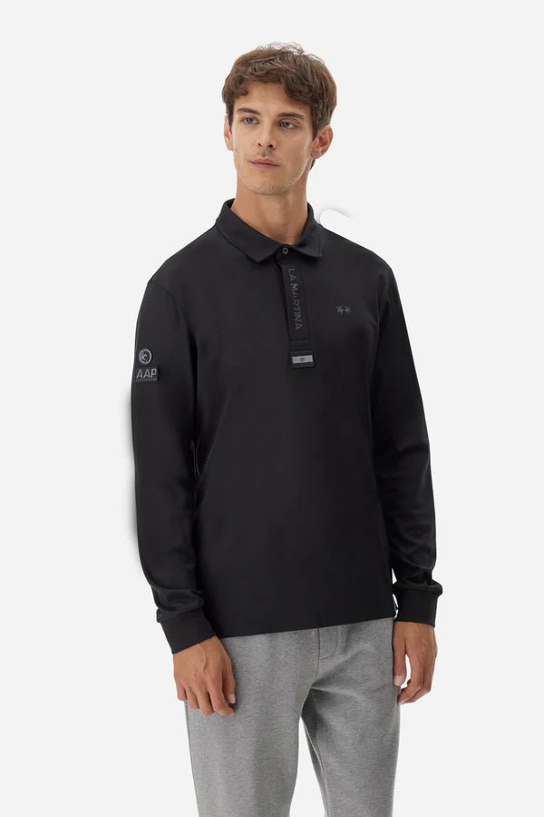 La Martina Men’s Polo Shirt in Fluid Jersey Asociación Argentina de Polo (AAP) | Black