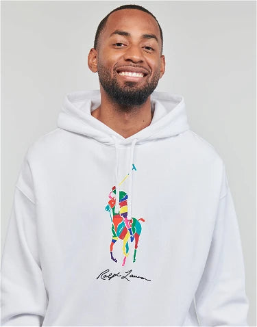 Ralph Lauren Hoodie Double Knit with Multicolor Pony | White