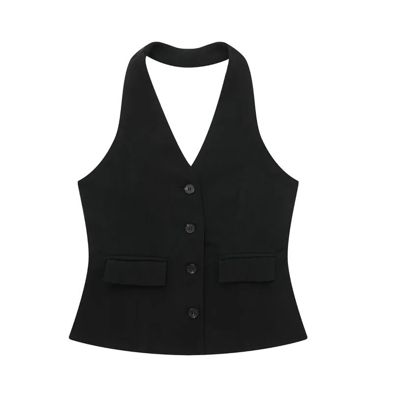 Never Needy Casual Simple Style Waistcoat | Black