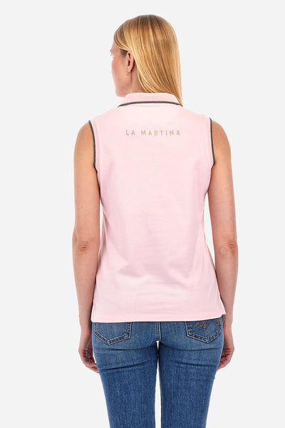 La Martina Regular Fit Sleeveless Polo Shirt in Elasticated Cotton-Yessenia | Pink