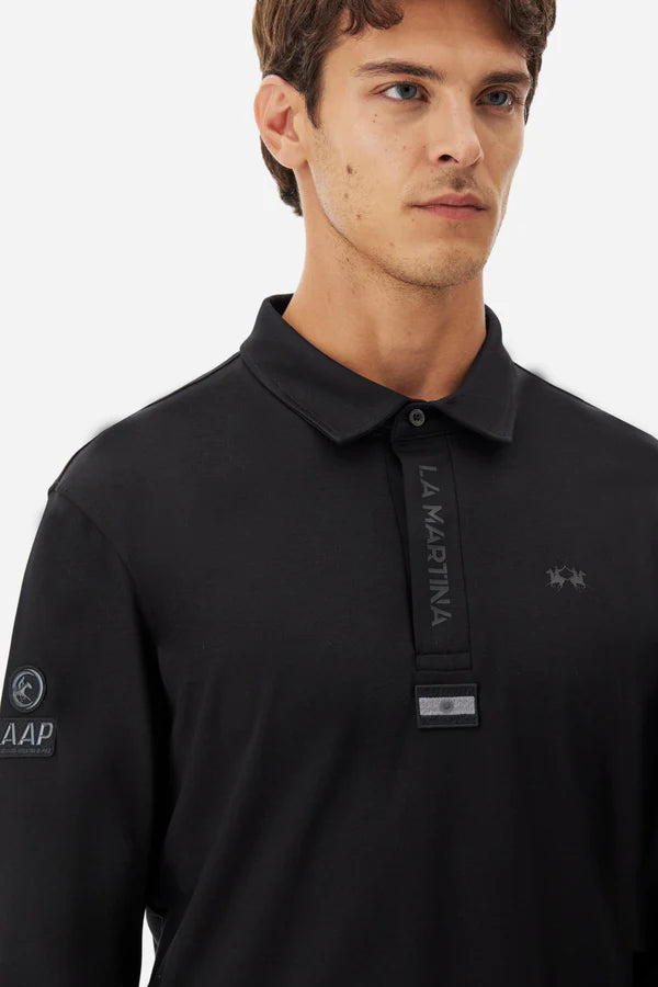 La Martina Men’s Polo Shirt in Fluid Jersey Asociación Argentina de Polo (AAP) | Black