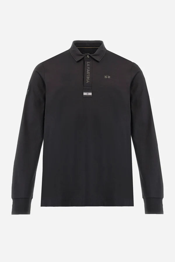 La Martina Men’s Polo Shirt in Fluid Jersey Asociación Argentina de Polo (AAP) | Black
