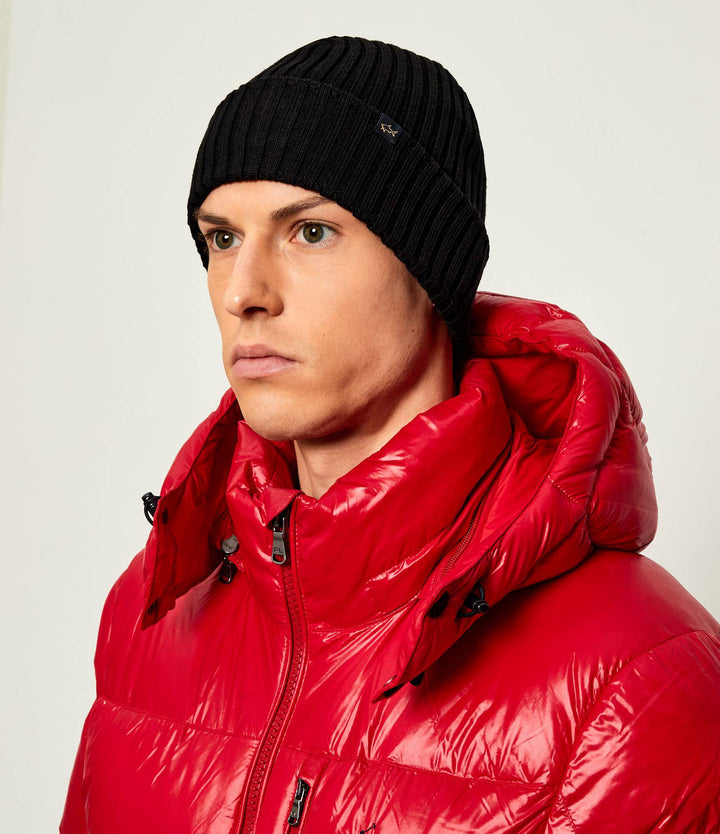 Paul & Shark Shark Tag Soft Cool Touch Wool Beanie | Black