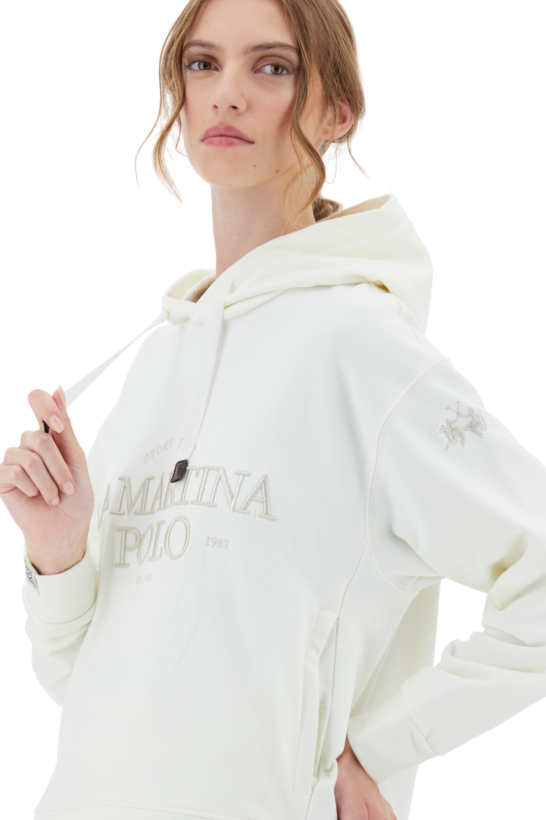 La Martina Women’s Hoodie in French Terry Royal Polo | White