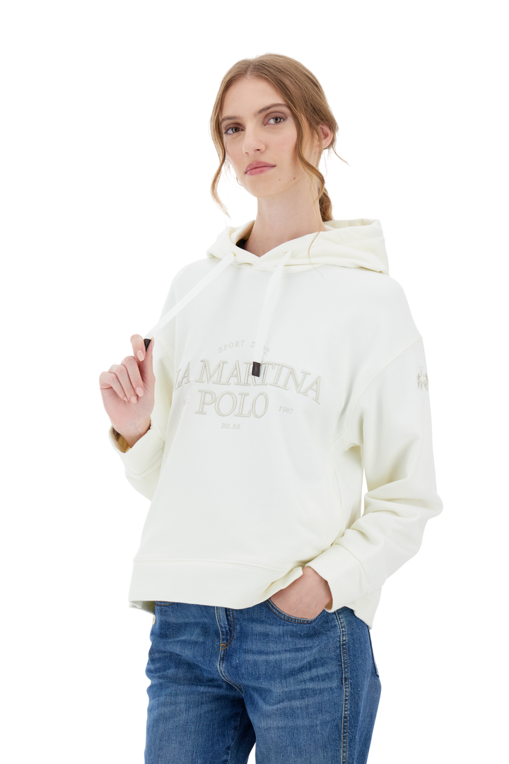 La Martina Women’s Hoodie in French Terry Royal Polo | White