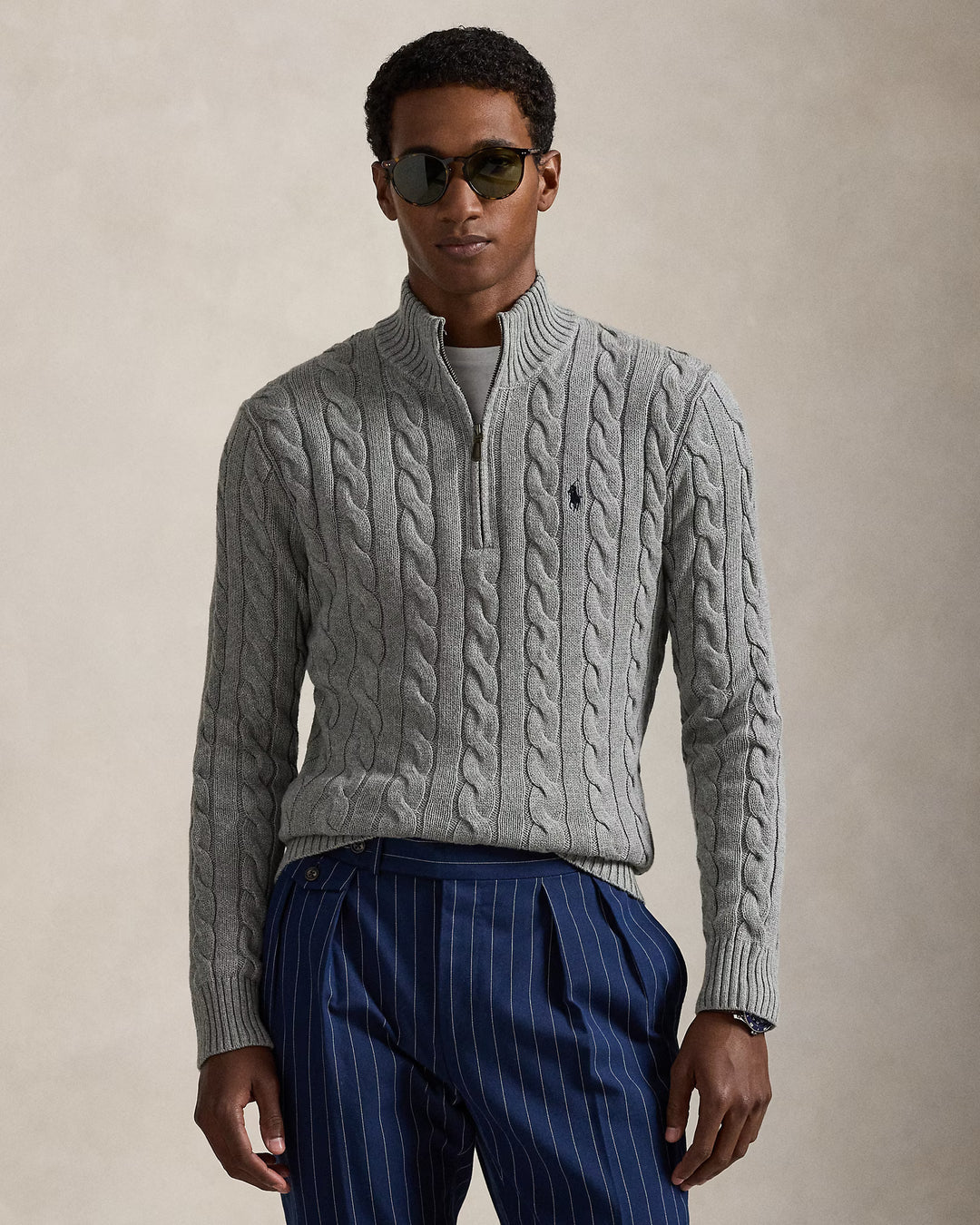 Ralph Lauren Cable-Knit Cotton Quarter-Zip Jumper | Grey