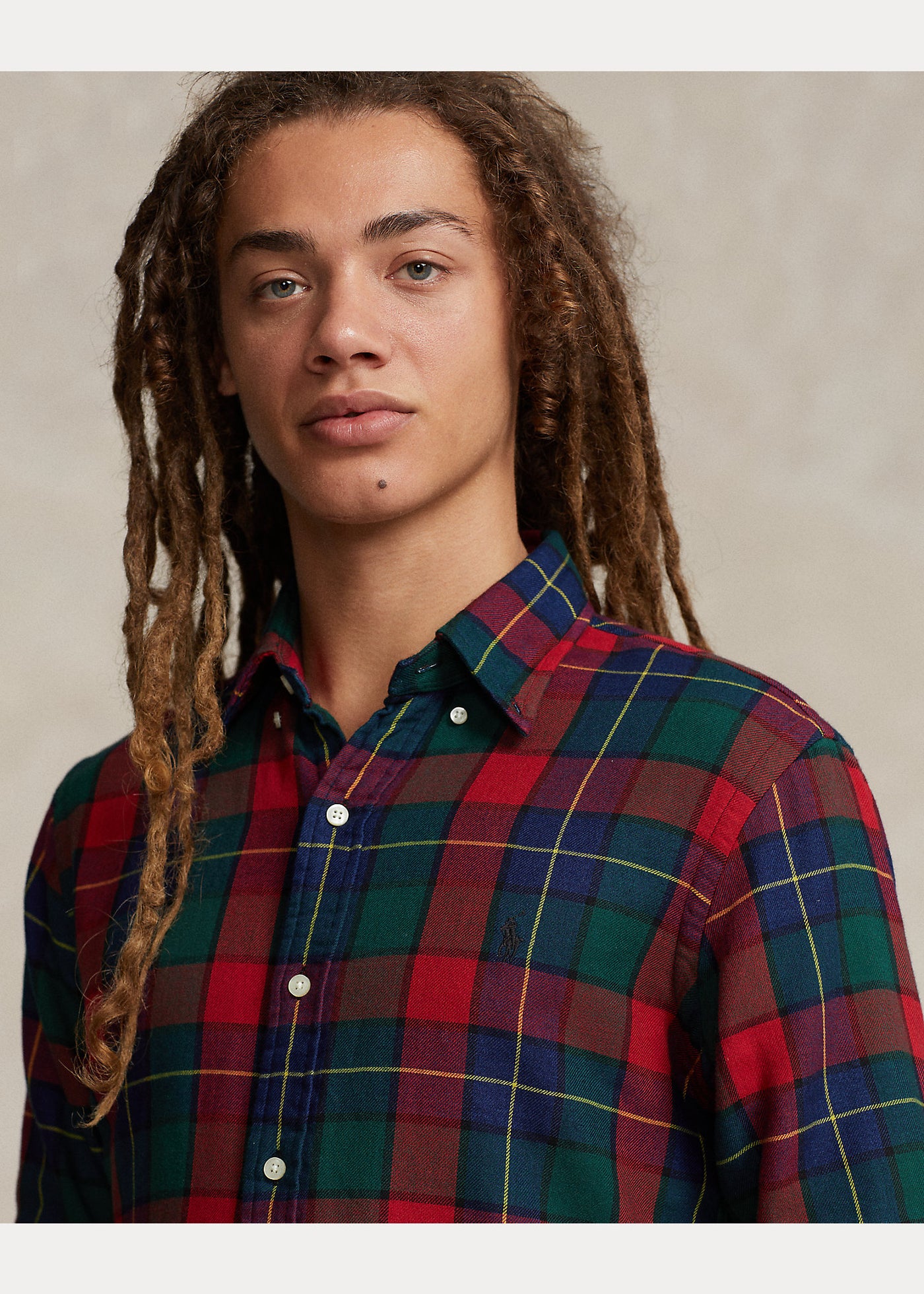 Ralph Lauren Custom Fit Checked Double-Faced Shirt | Red/Green