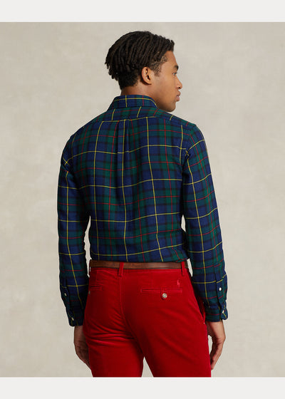 Ralph Lauren Custom Fit Checked Double-Faced Shirt | Green/Navy