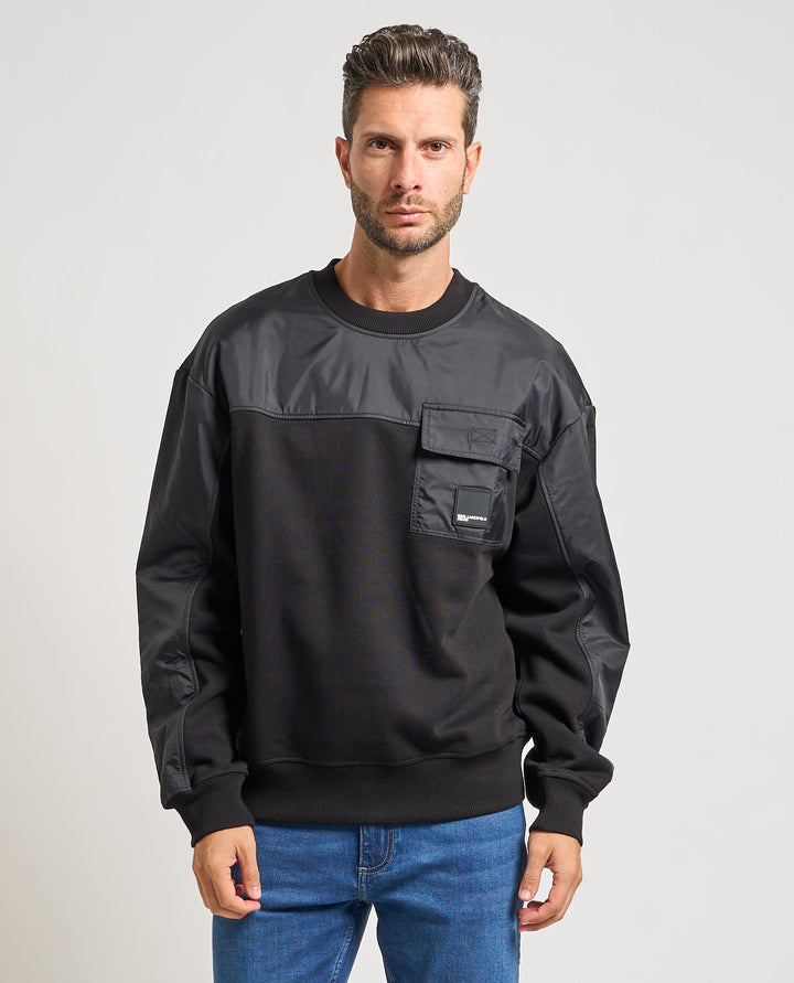 Karl Lagerfeld Men's Relaxed Mixed Sweatershirt | Black