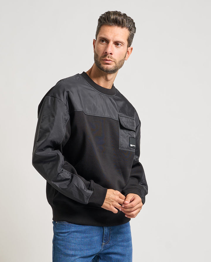 Karl Lagerfeld Men's Relaxed Mixed Sweatershirt | Black