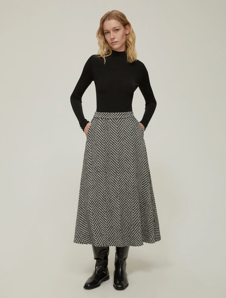 PennyBlack Nido Herringbone Skirt | Black/White