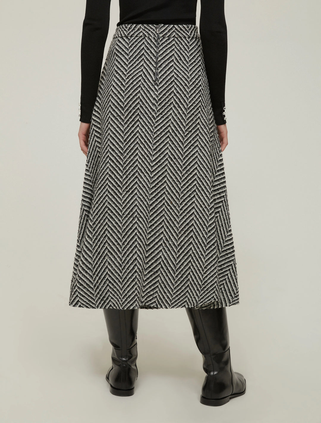 PennyBlack Nido Herringbone Skirt | Black/White