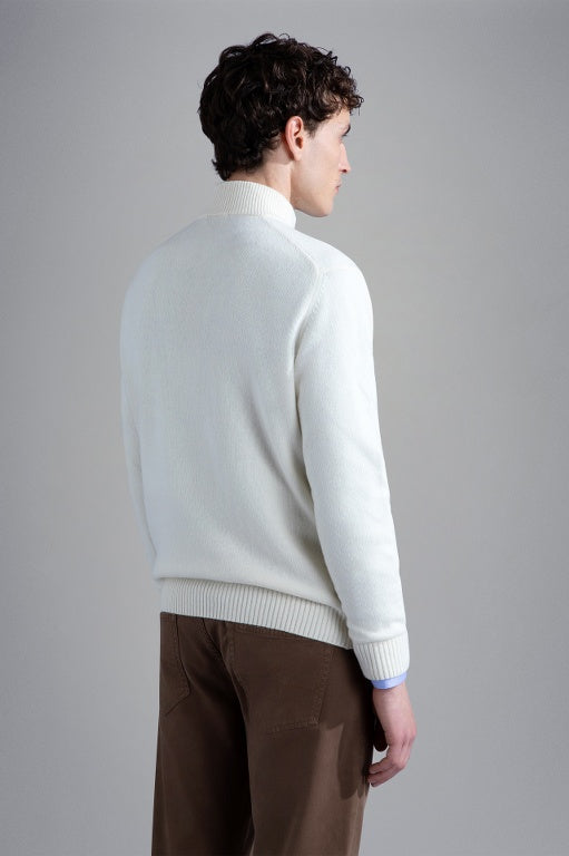 Paul & Shark Re-Wool Half Zip Shetland Sweater with Badge | Cream