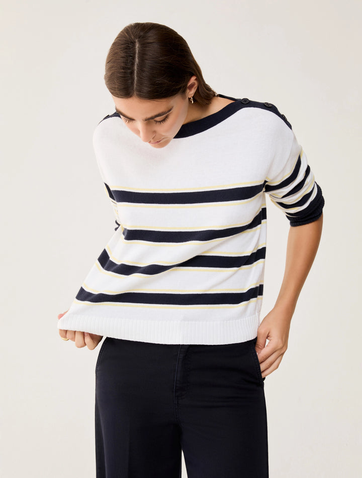 PennyBlack Cotton and Cashmere Sailor-stripe Sweater | White/Navy
