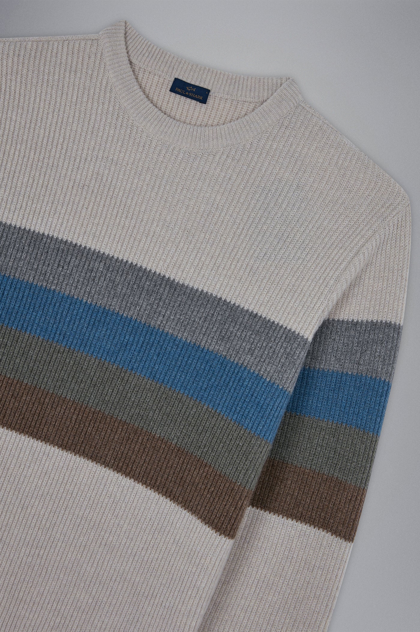 Paul & Shark Re-Wool Crewneck Pullover with Shark Label | Cream/Multi