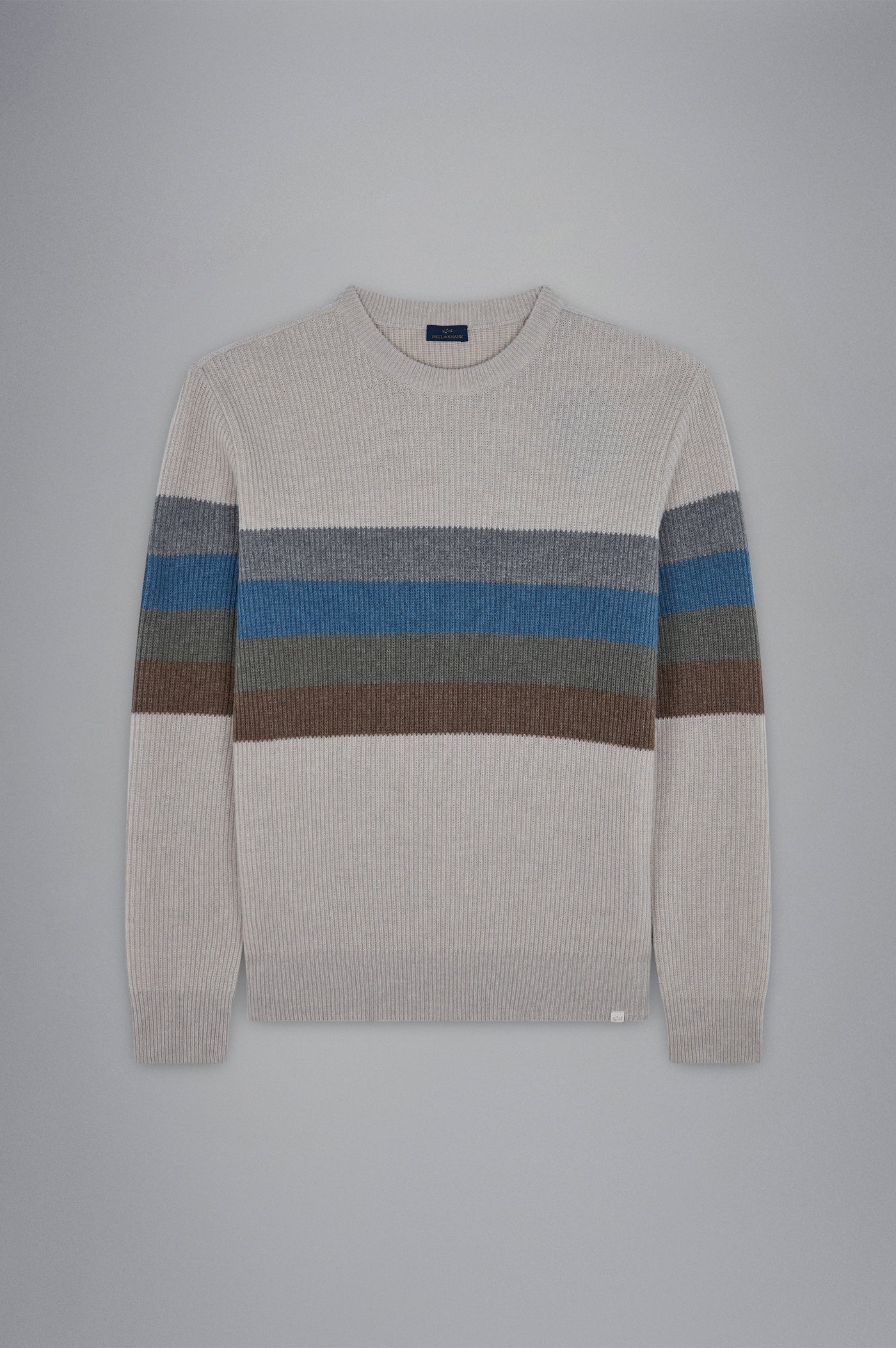 Paul & Shark Re-Wool Crewneck Pullover with Shark Label | Cream/Multi