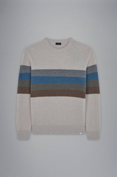 Paul & Shark Re-Wool Crewneck Pullover with Shark Label | Cream/Multi