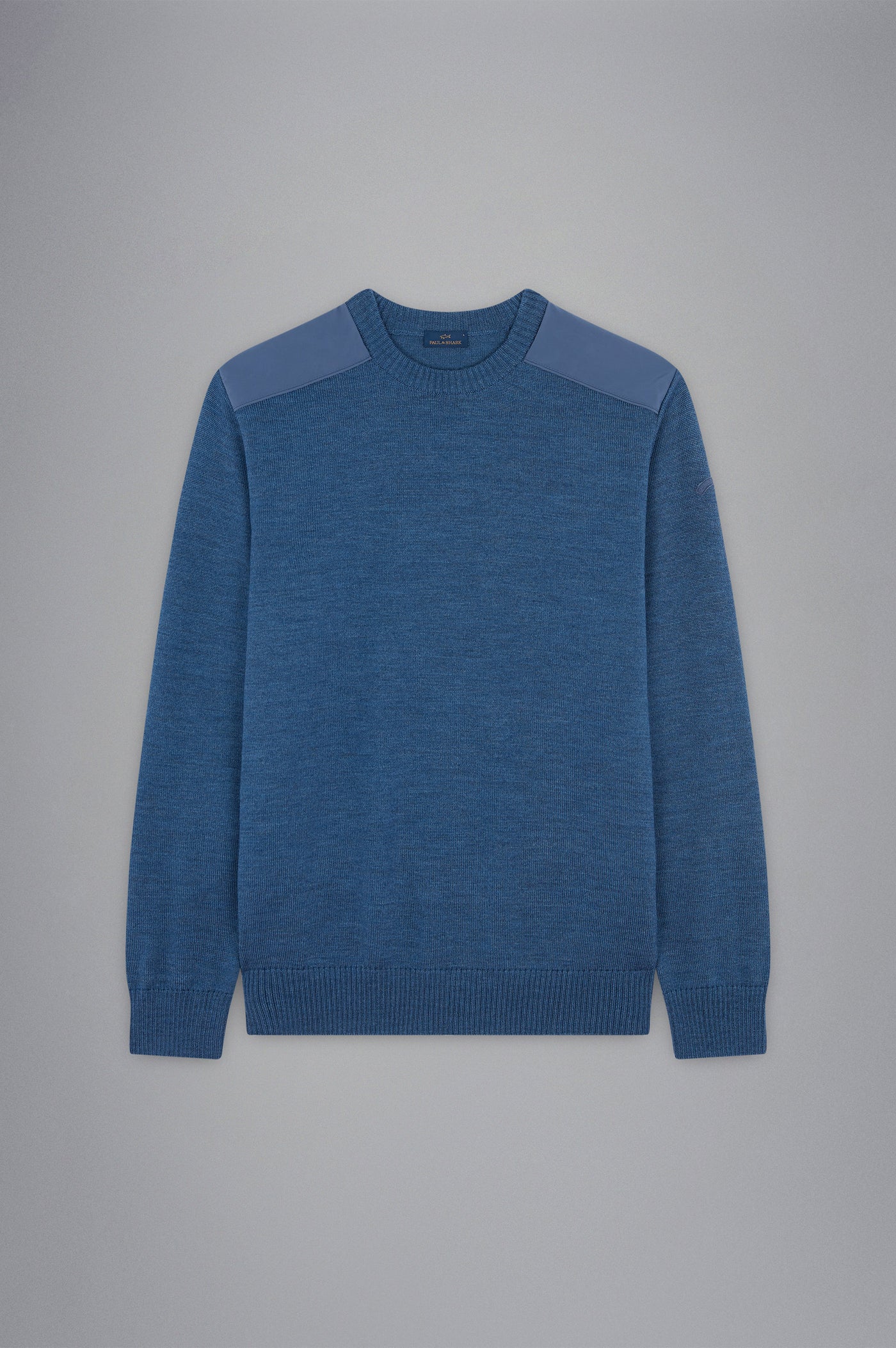 Paul & Shark Wool Crewneck Pullover with Typhoon Fabric and Moon Badge | Blue