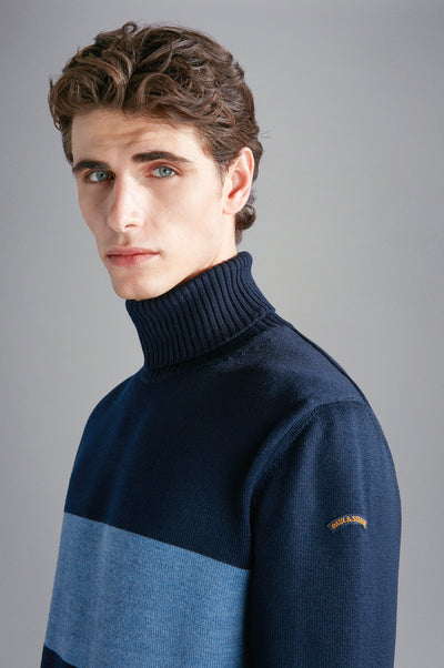 Paul & Shark Wool Turtleneck Sweater with Moon Badge | Blue