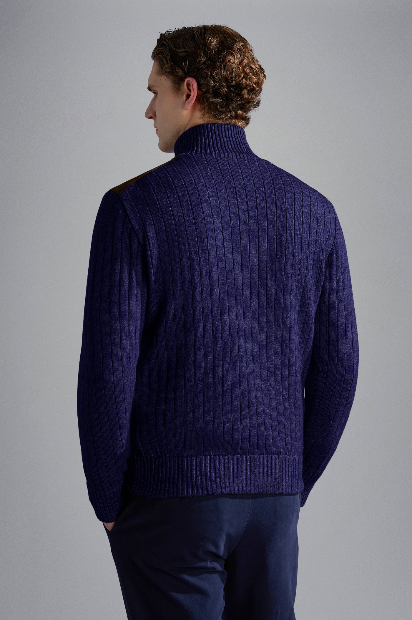 Paul & Shark Wool&Cashmere Cardigan with Leather and Shark Label | Navy