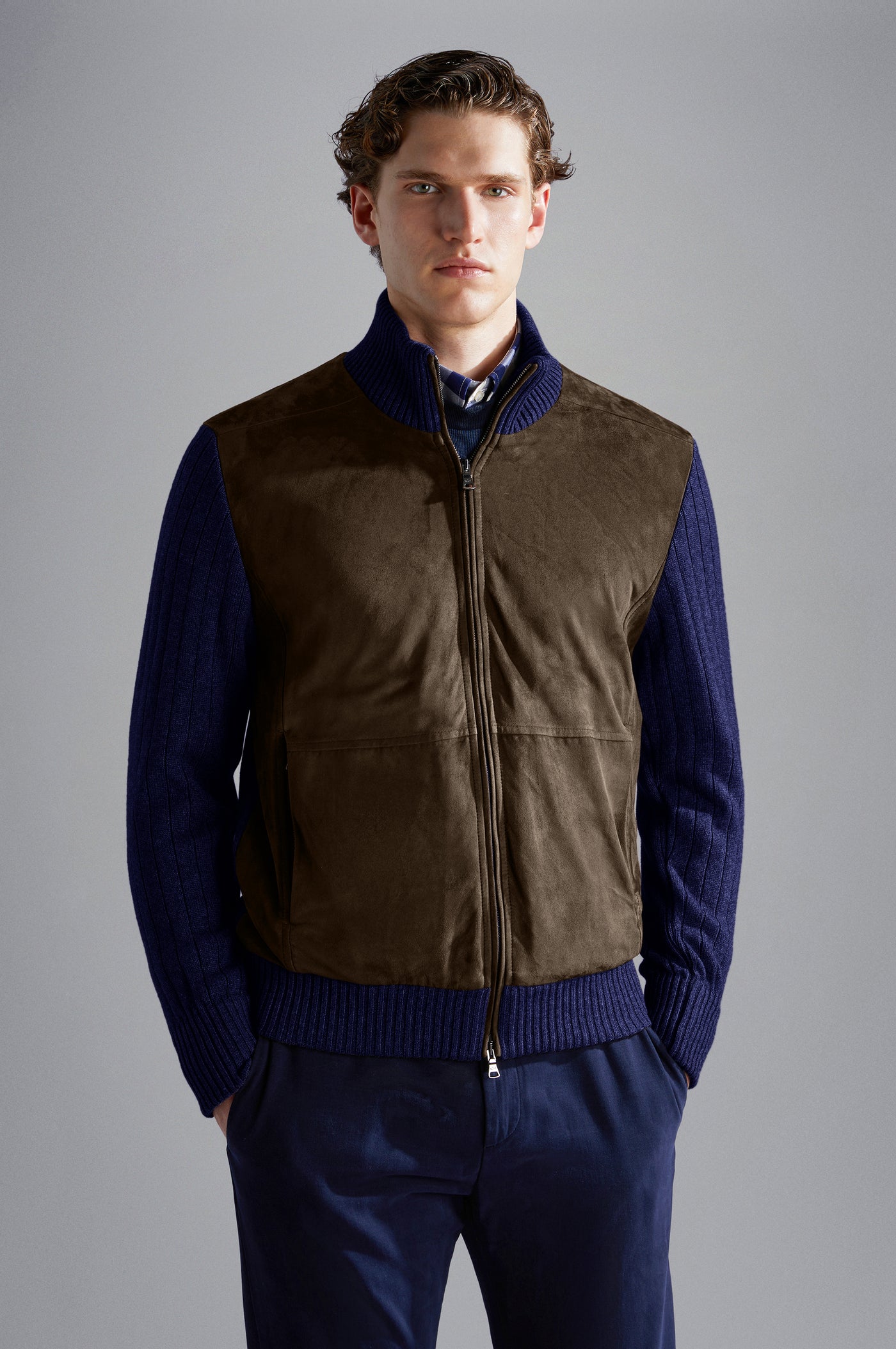 Paul & Shark Wool&Cashmere Cardigan with Leather and Shark Label | Navy