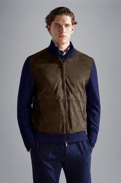 Paul & Shark Wool&Cashmere Cardigan with Leather and Shark Label | Navy