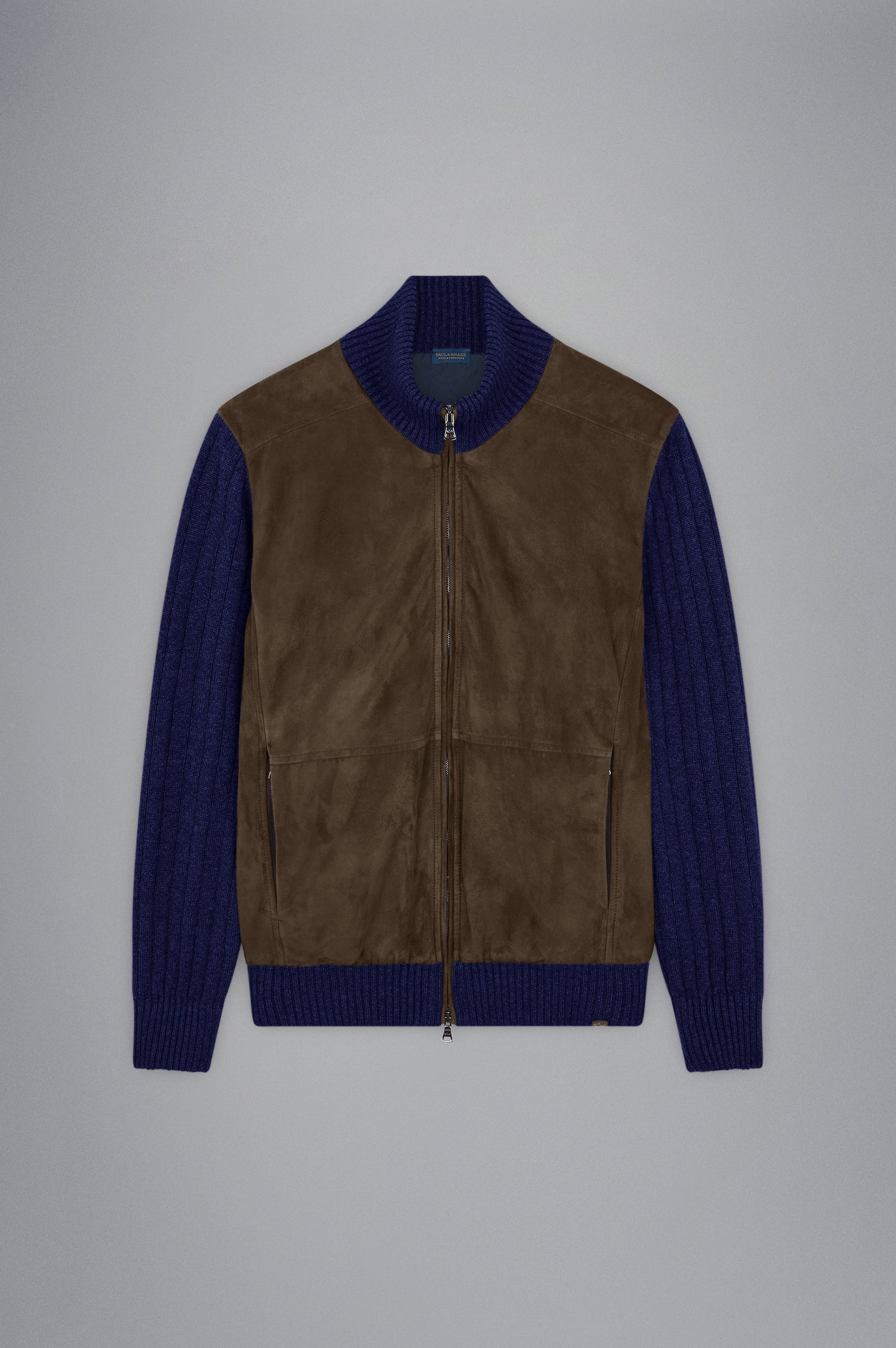 Paul & Shark Wool&Cashmere Cardigan with Leather and Shark Label | Navy