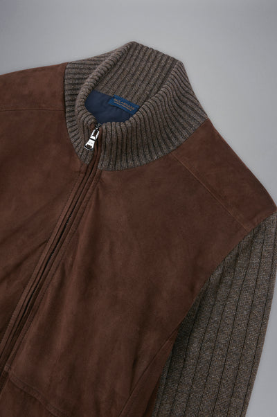 Paul & Shark Wool&Cashmere Cardigan with Leather and Shark Label | Brown