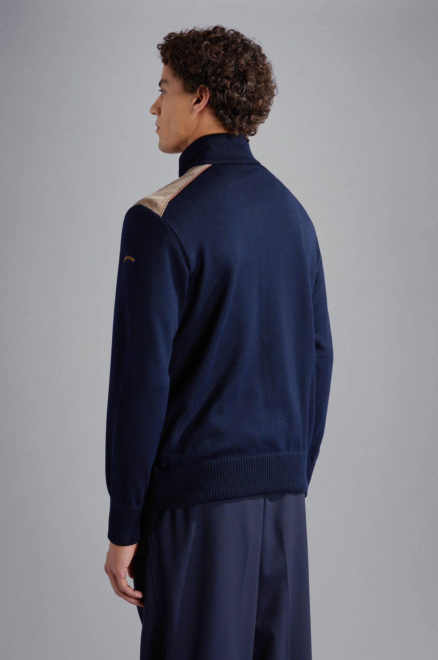 Paul & Shark Wool Cardigan with Corduroy Details and Moon Badge | Navy