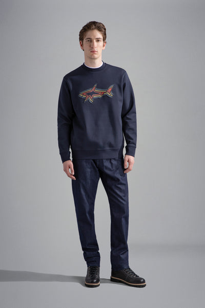 Paul & Shark Cotton Swearshirt with Printed Shark | Navy