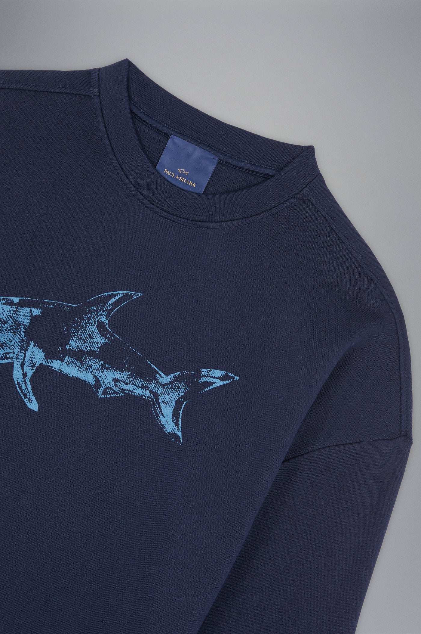 Paul & Shark Winter Fleece Cotton Sweatshirt with Printed Shark | Navy