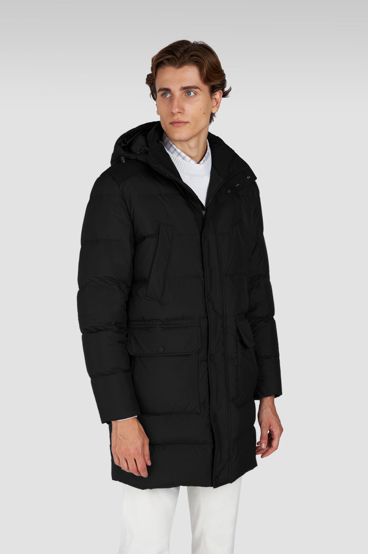 Paul & Shark Re-Goose Down Long Puffer with Shark Fin | Black