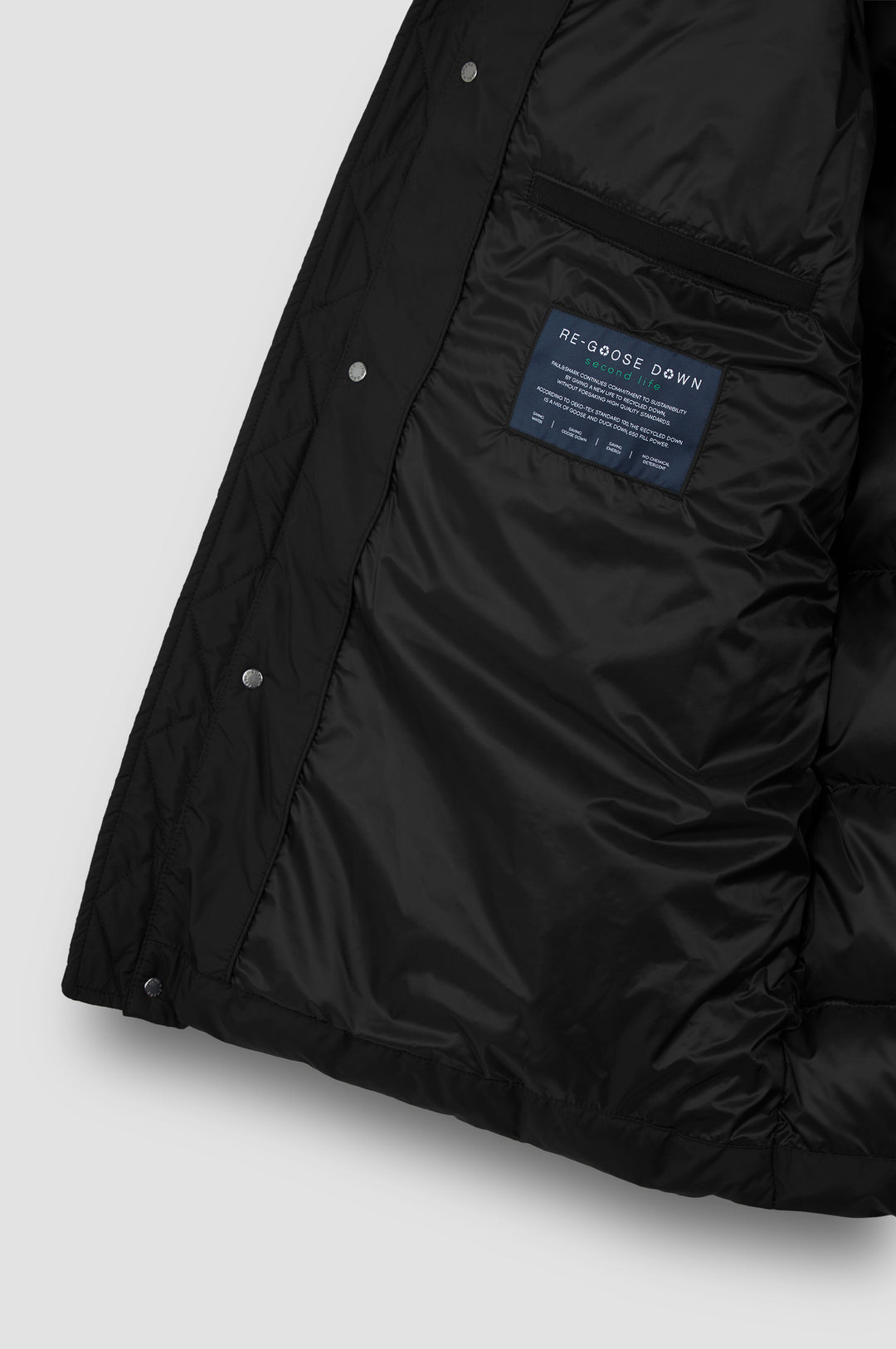 Paul & Shark Re-Goose Down Long Puffer with Shark Fin | Black