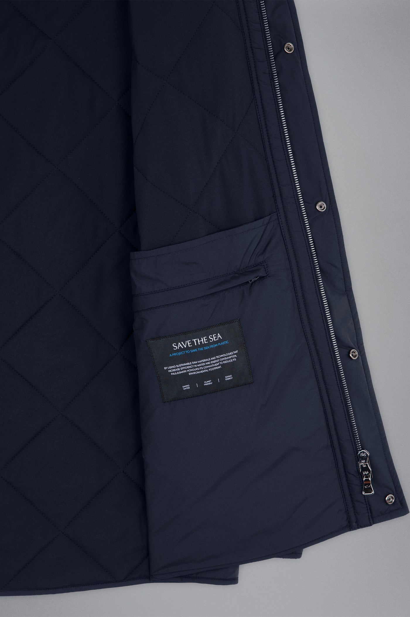 Paul & Shark Save The Sea Quilted Jacket with Alcantara® and Shark Fin | Navy