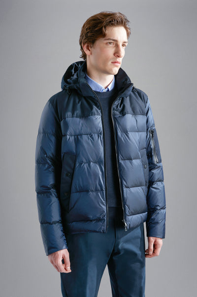 Paul & Shark Iridescent Re-Goose Down Jacket with Shark Fin | Navy