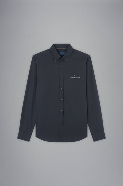 Paul & Shark Cotton Poplin Shirt with Reflective Printed Logo | Black