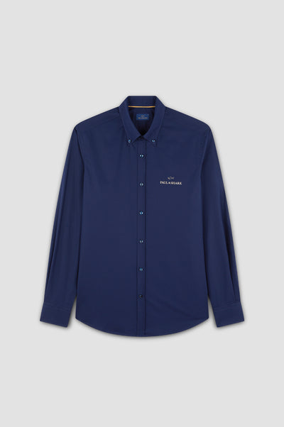 Paul & Shark Cotton Poplin Shirt with Reflective Printed Logo | Navy