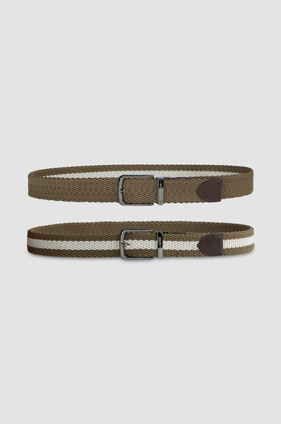 Paul & Shark Woven Stretch Reversible Belt | Brown/White