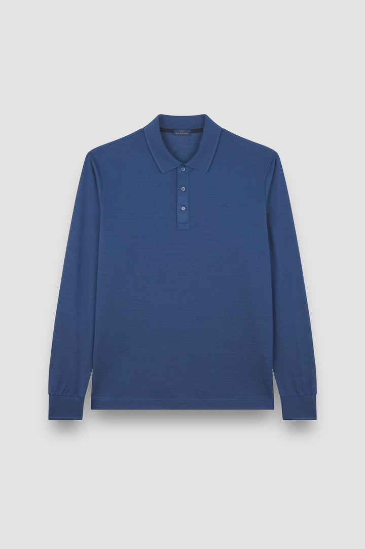 Paul & Shark Embroidered Fin Two Tone Cotton Piqué Polo | Navy