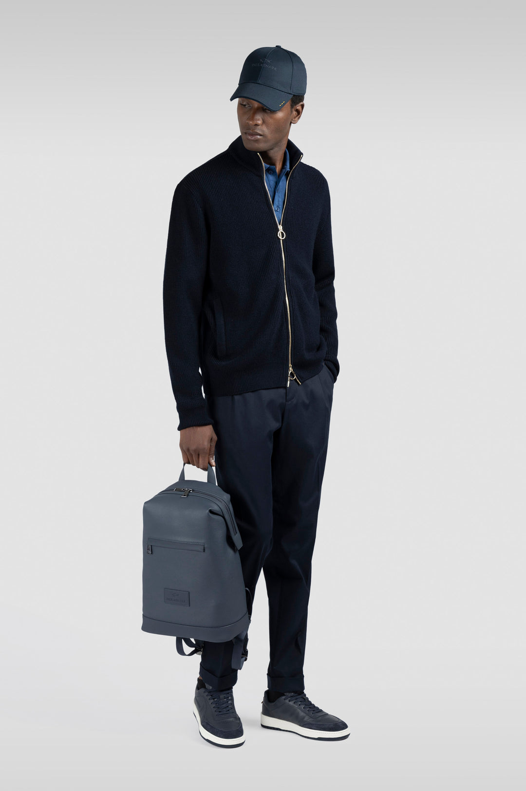 Paul & Shark Embroidered Fin Two Tone Cotton Piqué Polo | Navy