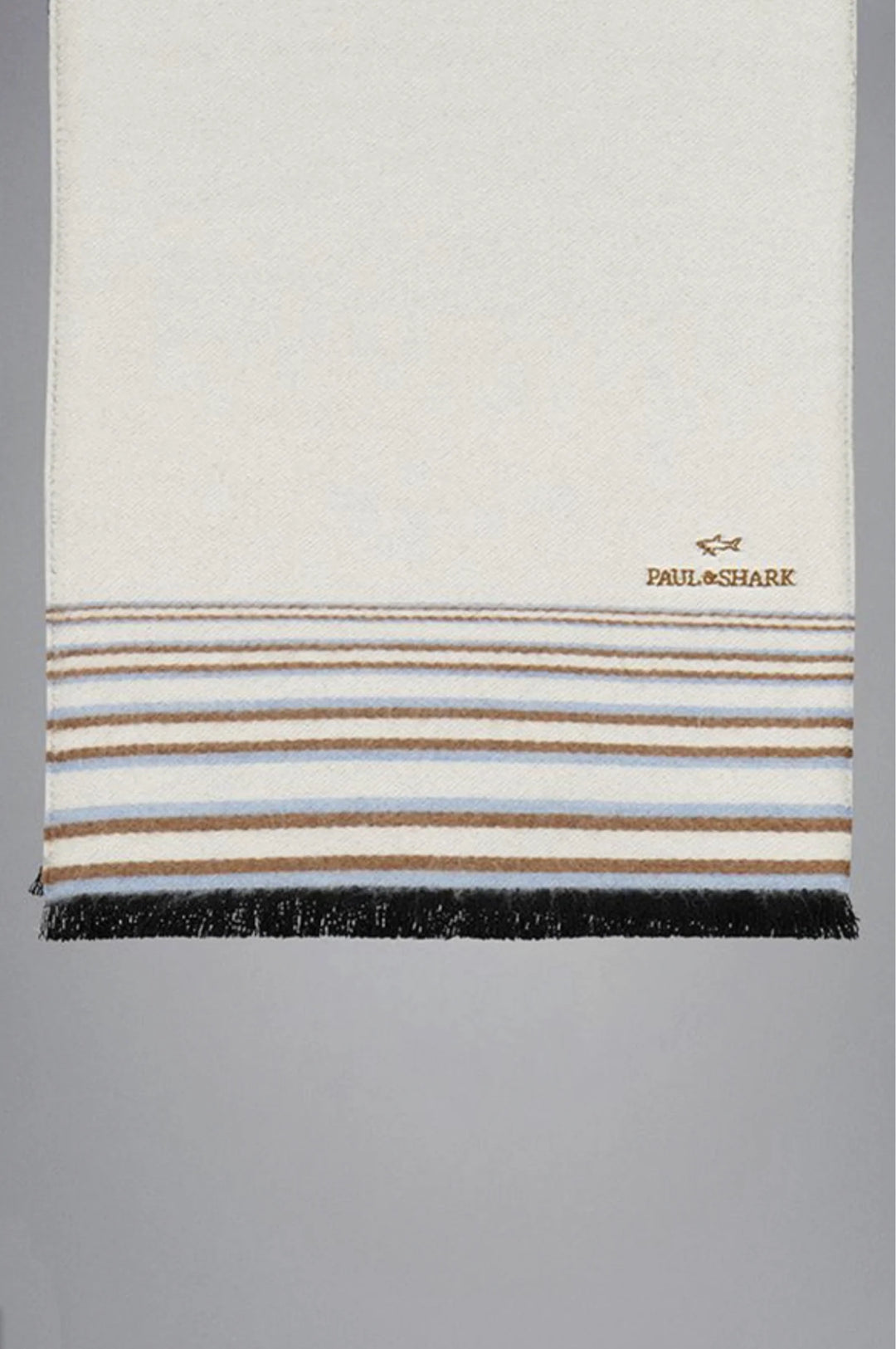 Paul & Shark Logo Embroidered Wool Striped Scarf | Cream