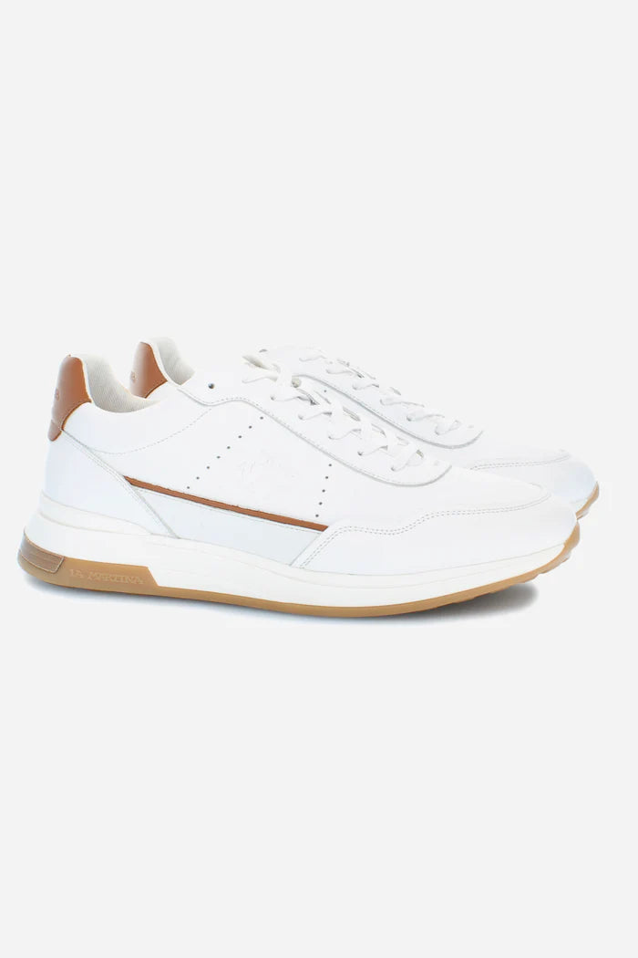 La Martina Men's Leather Trainers | White/Tan