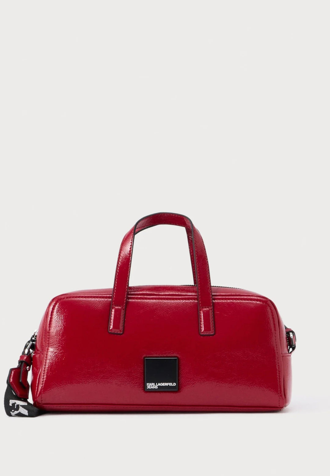 Karl Lagerfeld Logo Glossy Bowling Bag | Pompeian Red