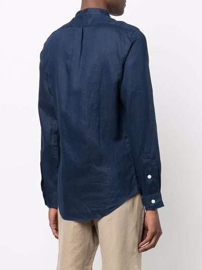 Ralph Lauren Shirt Linen with Mandarin Collar | Newport Navy