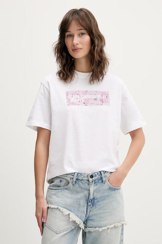 Karl Lagerfeld Regular Fit Floral Logo Women's T-shirt | White