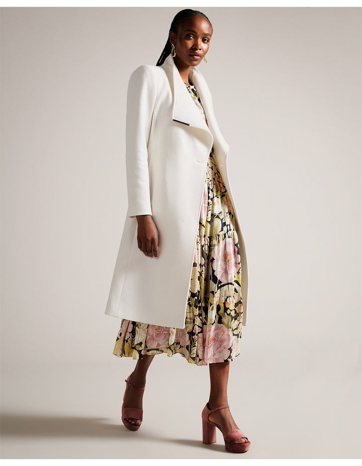 Ted Baker Rose Midi Length Belted Wool Wrap Coat | Ivory