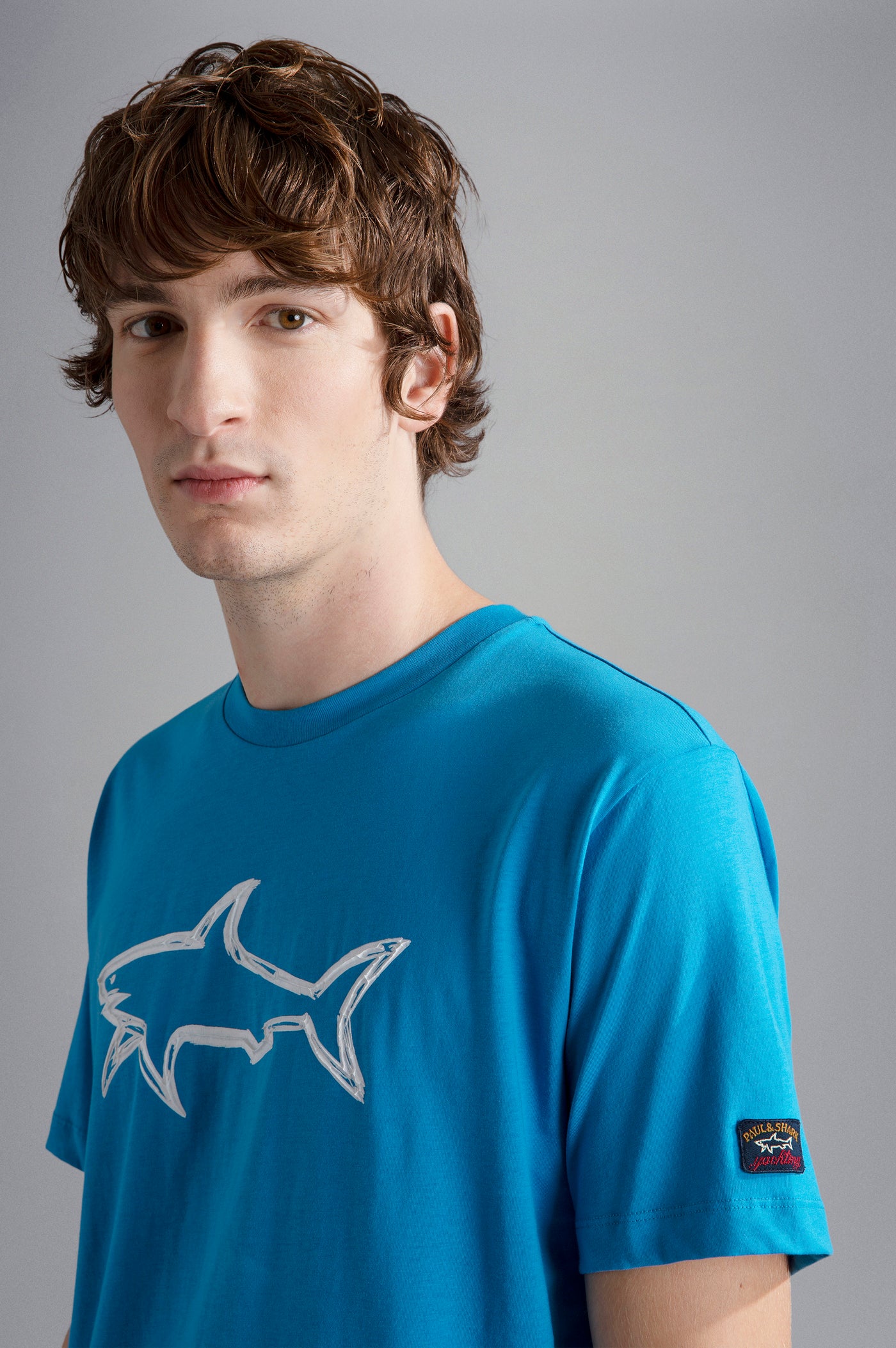 Paul & Shark Cotton T-shirt with Shark Print | Blue Azure