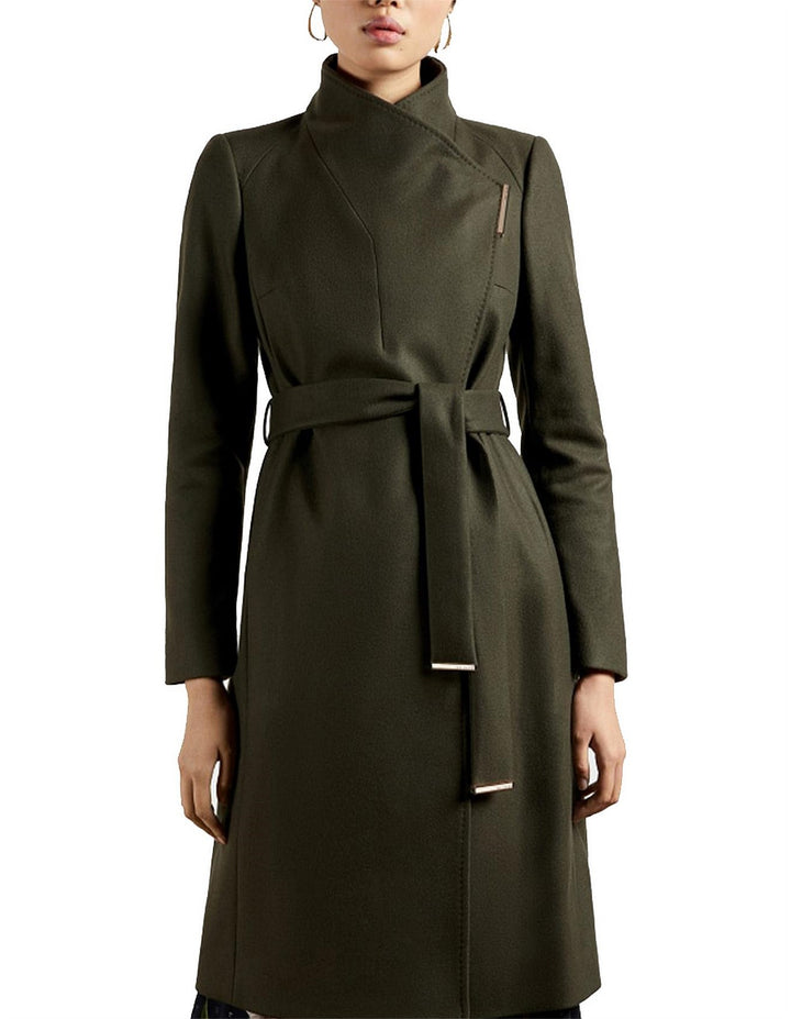 Ted Baker Rose Midi Length Belted Wool Wrap Coat | Olive